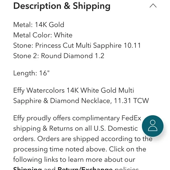 EFFY watercolors sapphire necklace in box - Picture 8 of 8